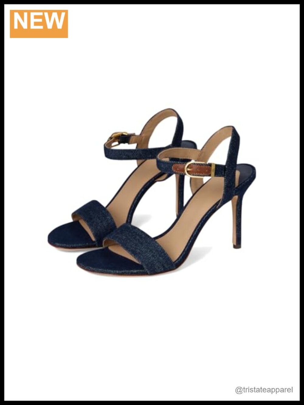 Denim Stiletto Heel Ankle Strap Almond Toe Sandals